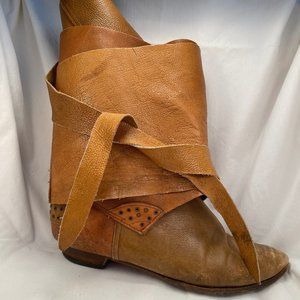 Tan Leather Wrap/Tie Boots
